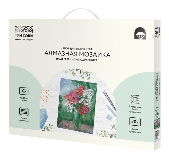 Мозаика алмазная Три совы «Букет флоксов», 40х50 см, холст на деревянном подрамнике АМП4050_47608