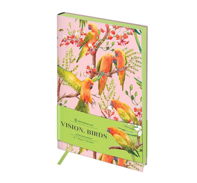 Книжка записная A5, 80 л., клетка, кожзам, Greenwich Line, «Vision. Birds» NA5_30756