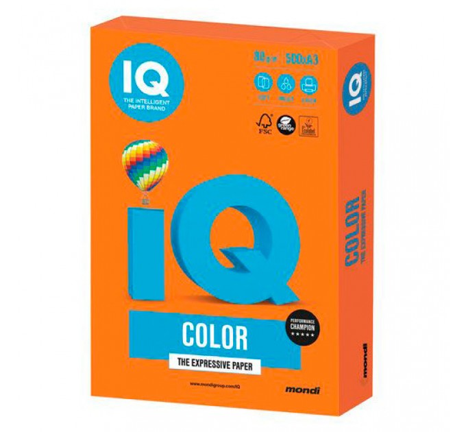 Бумага A4, 500 л., 80 г/м², оранжевый интенсив, IQ «Color intensive» OR43