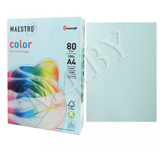 Бумага A4, 500 л., 80 г/м², голубой, «MAESTRO COLOR» 80-30-МС