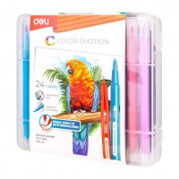 Фломастеры Deli «Color Emotion», 24 цвета, двусторонние, в пластиковом пенале С151-24