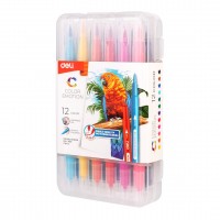 Фломастеры Deli «Color Emotion», 12 цветов, двусторонние, в пластиковом пенале С151-12