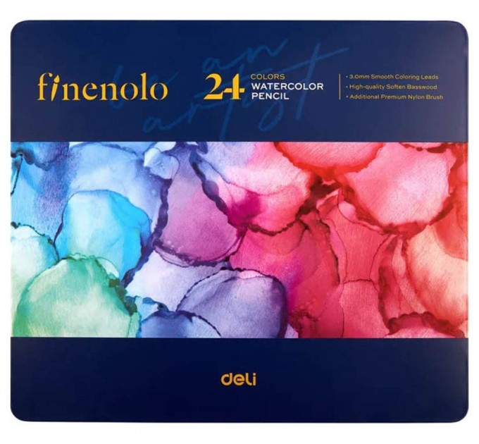 Карандаши 24 цвета, акварельные, в металлическом пенале, Finenolo C129-24