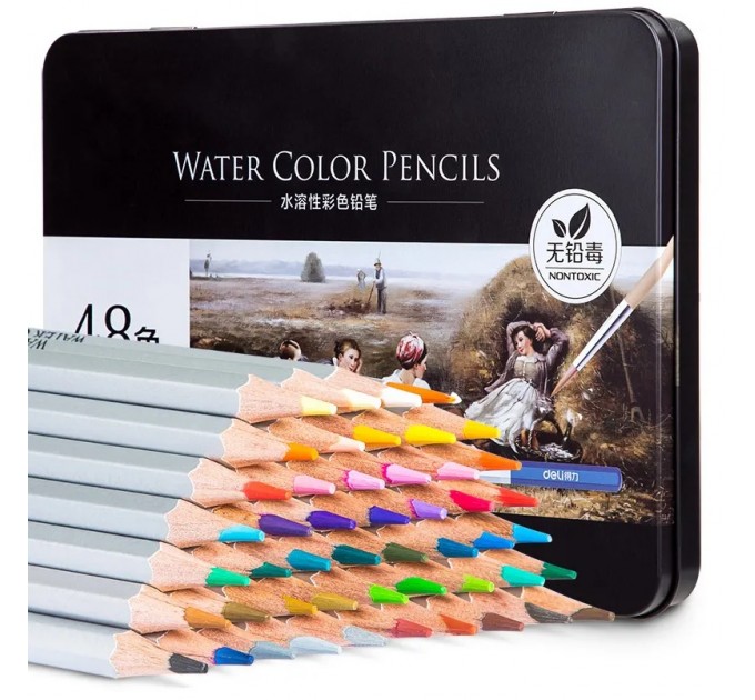 Художественные акварельные карандаши 48 цветов, в металлическом пенале 6523