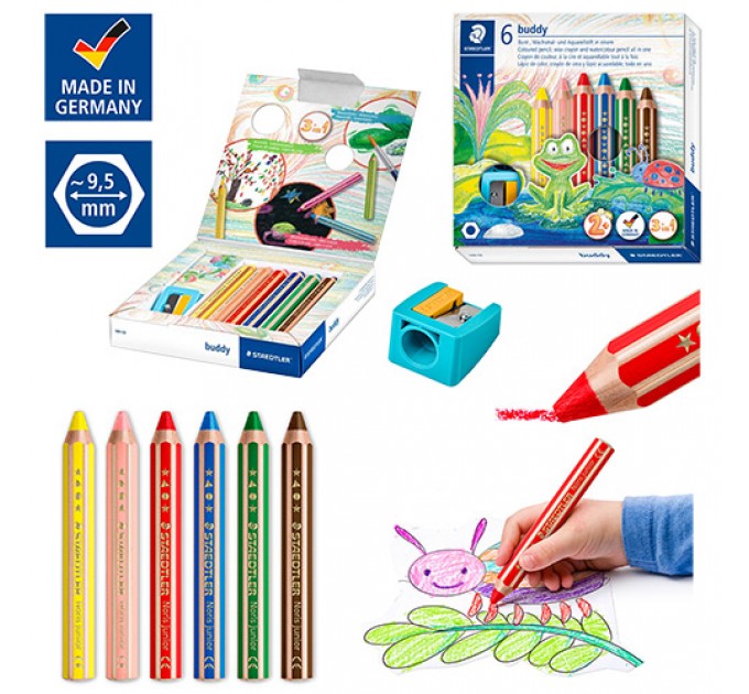 Карандаши STAEDTLER «Buddy», 6 цветов, для малышей, с точилкой 140 C6