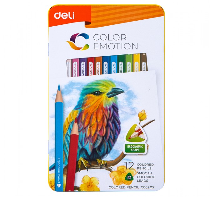 Карандаши Deli «Color Emotion» NEW, 12 цветов, в металлическом пенале С00205new