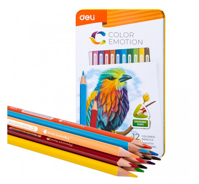 Карандаши Deli «Color Emotion» NEW, 12 цветов, в металлическом пенале С00205new