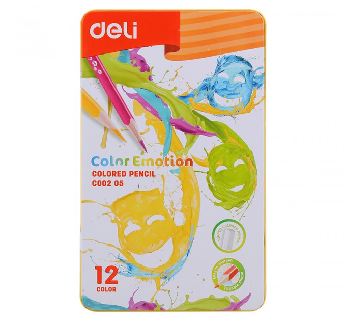 Карандаши Deli «Color Emotion», 12 цветов, в металлическом пенале 00205С