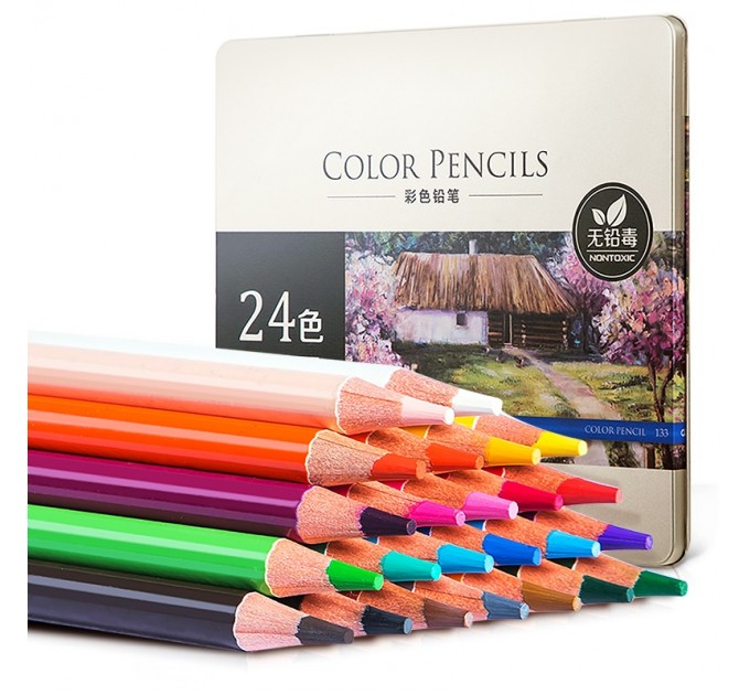 Художественные карандаши 24 цвета, в металлическом пенале 6565