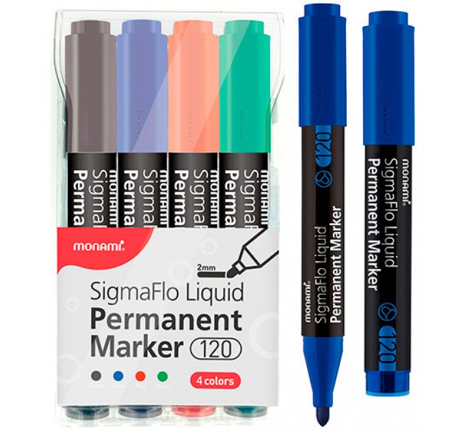 Набор маркеров перманентных 120, 4 цвета, 2.0 мм, MonAmi