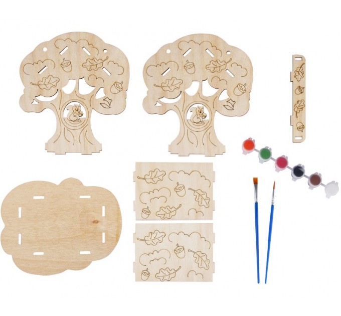 Набор для творчества 3D из дерева Мульти-Пульти «Кормушка-дерево» с акриловыми красками и кистями 3D_41956