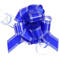 Бант для оформления подарков, синий с серебром 3см*100см 44918