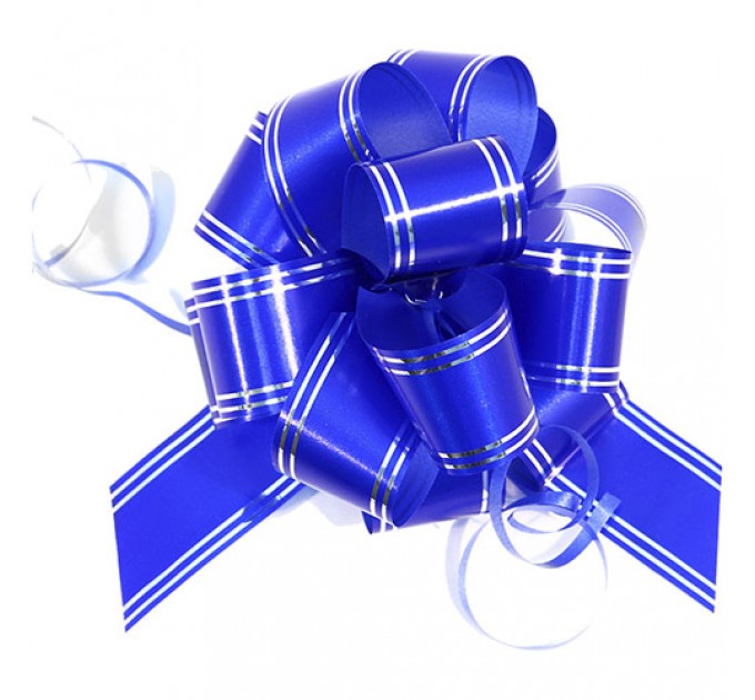 Бант для оформления подарков, синий с серебром 3см*100см 44918