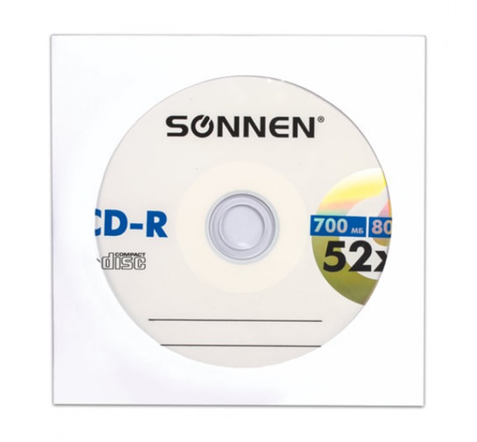 Диск CD-R, 700 Mb, 52 x, «SONNEN», в конверте CD-R700MB_52X(SONNEN