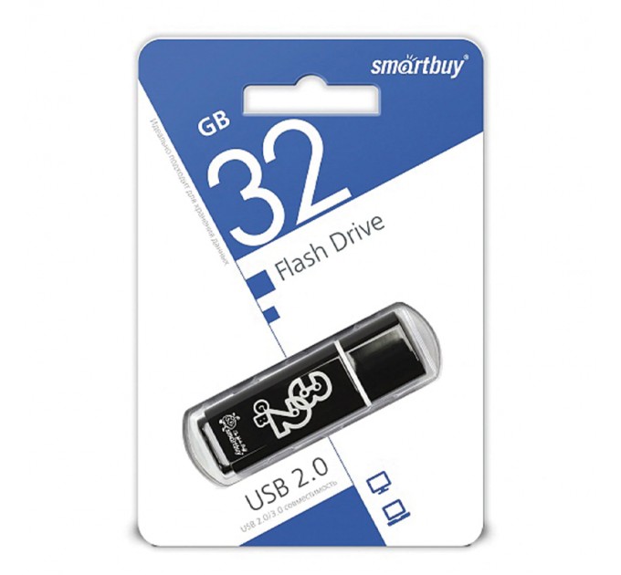 Флеш-накопитель 32 Гб, USB, SMART BUY, GLOSSY, черный SB32GBGS-K
