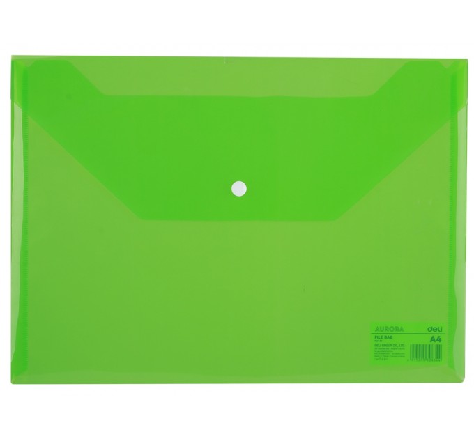 Папка конверт А4 на кнопке, прозрачная зеленая F10452