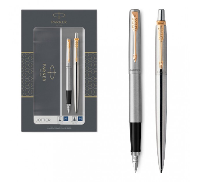 Подарочный набор из 2-х ручек Parker Jotter Stainless Steel GT перьевая+шариковая ручки 2093257