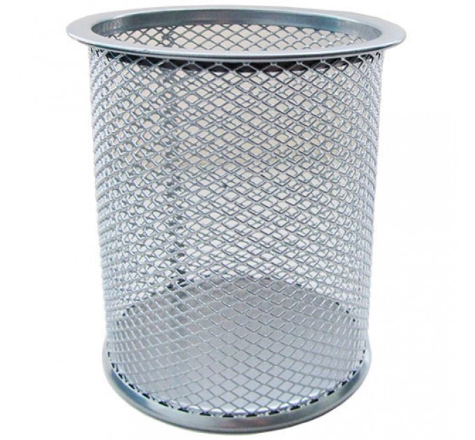 Подставка (стакан) для канцелярских принадлежностей, металлический, круглый, серебро В802А