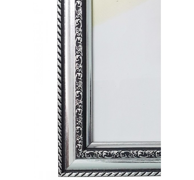 Рамка пластиковая со стеклом 30х40, серебро с двойным серебряным обрамлением 353-1237-9
