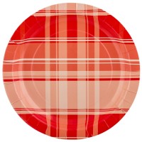 Тарелки бумажные круглые «Красно-белая клетка», d=23 см, 6 шт TRL-02