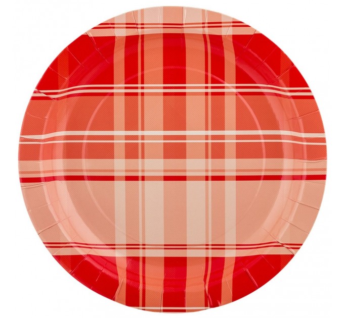 Тарелки бумажные круглые «Красно-белая клетка», d=23 см, 6 шт TRL-02