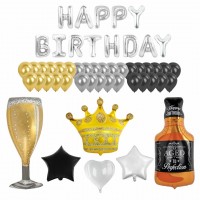 Шары воздушные НАБОР «Happy Birthday», 52 шара, серебро/золото/черный 591898