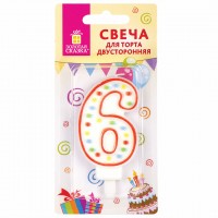 Свеча-цифра 6, двусторонняя, конфетти, 8.5 см 591399