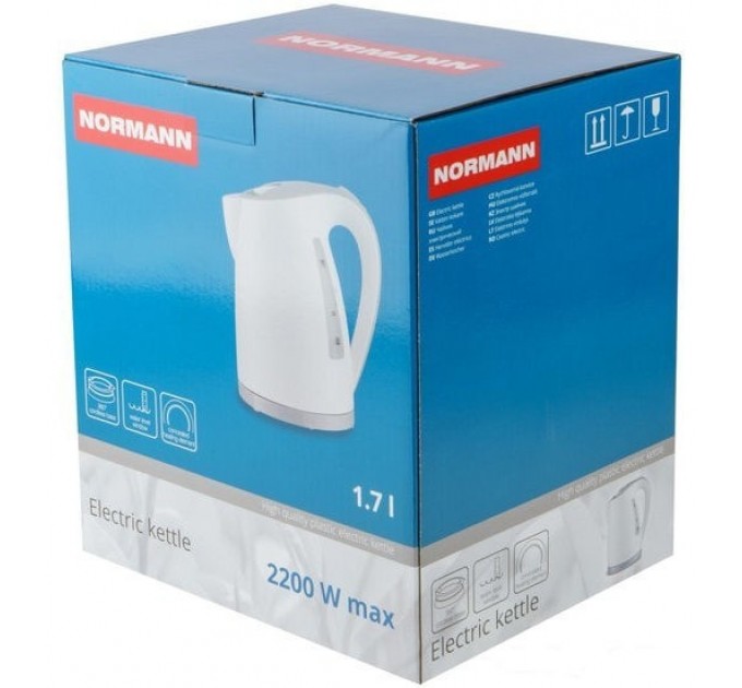 Чайник электрический NORMANN, 1.7 л., белый/серый AKL-334