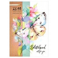Скетчпад A5, 48 л., 3 вида бумаг+раскраски, «Яркая бабочка» 62409